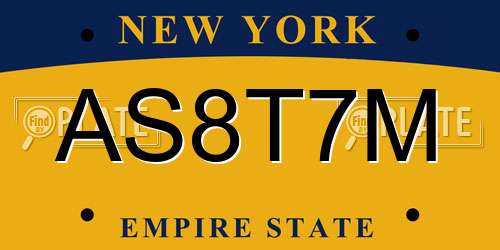 AS8T7M New York License Plate