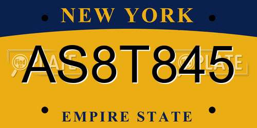 AS8T845 New York License Plate
