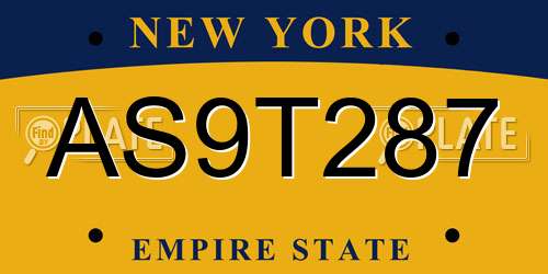 AS9T287 New York License Plate
