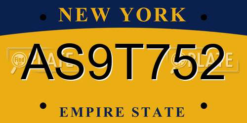 AS9T752 New York License Plate