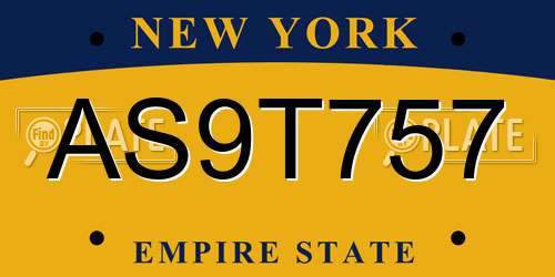 AS9T757 New York License Plate