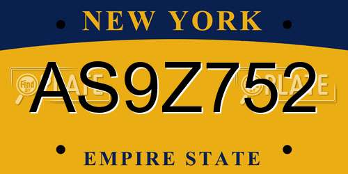 AS9Z752 New York License Plate