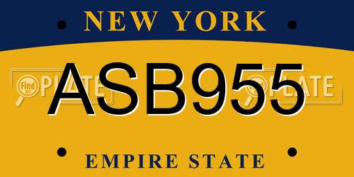 ASB955 New York License Plate