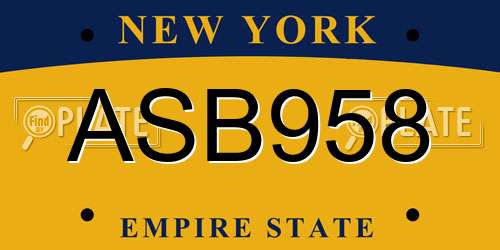 ASB958 New York License Plate
