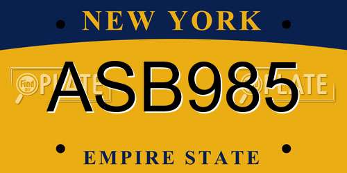 ASB985 New York License Plate