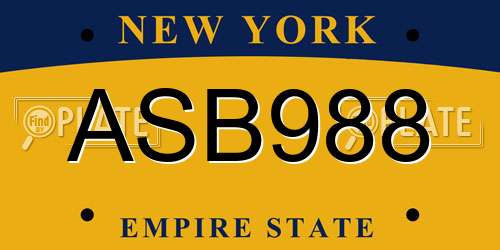 ASB988 New York License Plate