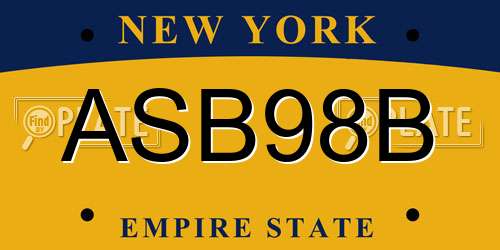 ASB98B New York License Plate