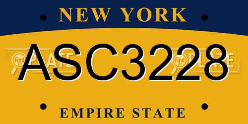 ASC3228 New York License Plate