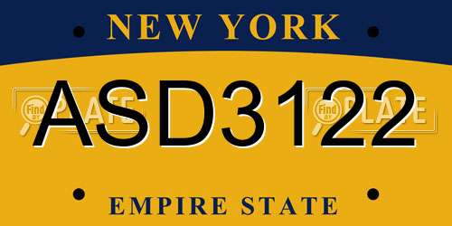 ASD3122 New York License Plate