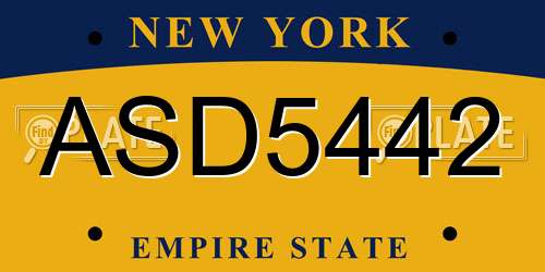 ASD5442 New York License Plate