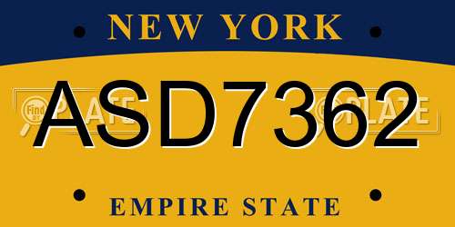ASD7362 New York License Plate