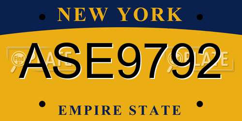 ASE9792 New York License Plate