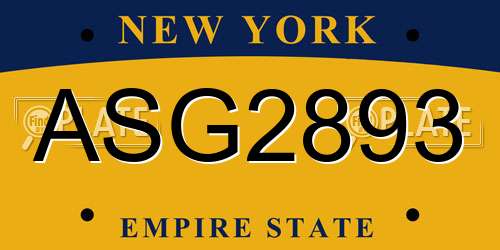 ASG2893 New York License Plate