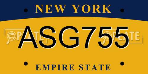 ASG755 New York License Plate