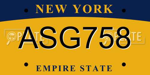 ASG758 New York License Plate