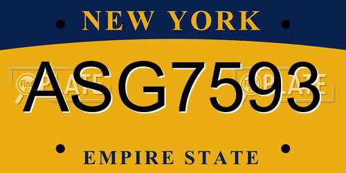 ASG7593 New York License Plate