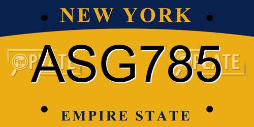 ASG785 New York License Plate