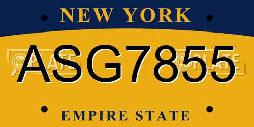 ASG7855 New York License Plate