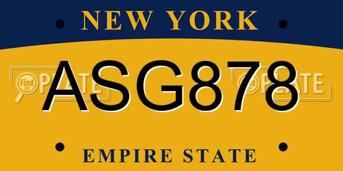 ASG878 New York License Plate