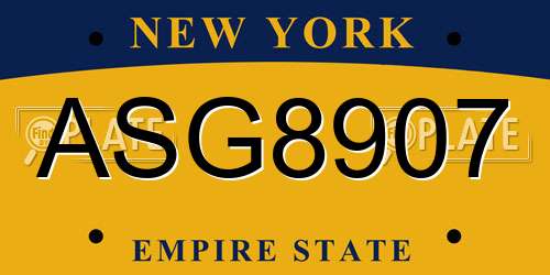 ASG8907 New York License Plate