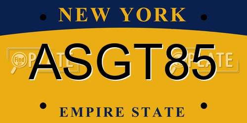 ASGT85 New York License Plate