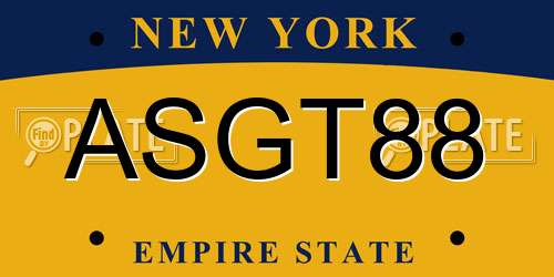 ASGT88 New York License Plate