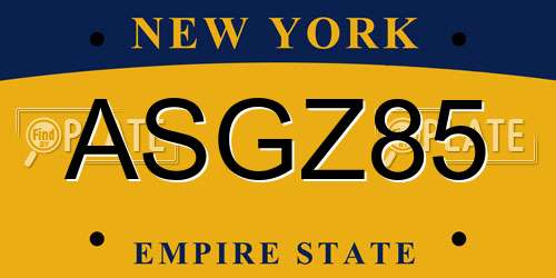 ASGZ85 New York License Plate