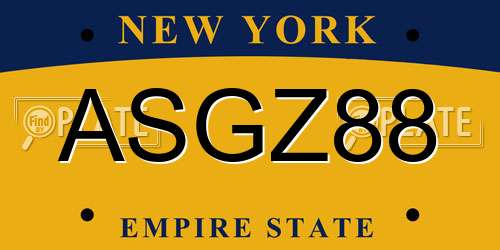 ASGZ88 New York License Plate
