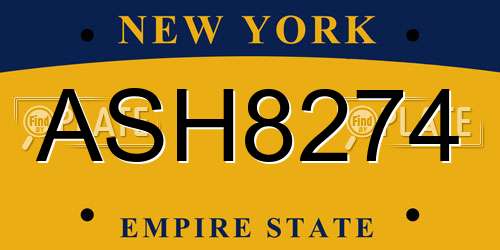 ASH8274 New York License Plate