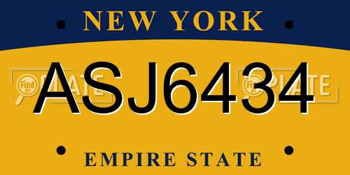 ASJ6434 New York License Plate