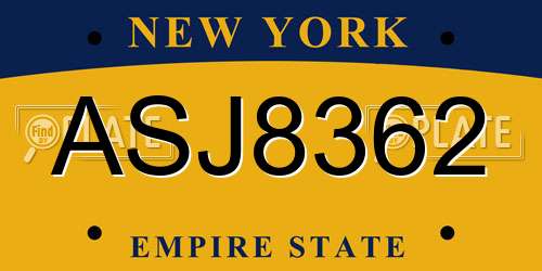 ASJ8362 New York License Plate