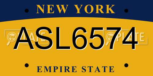 ASL6574 New York License Plate