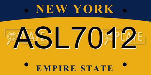 ASL7012 New York License Plate