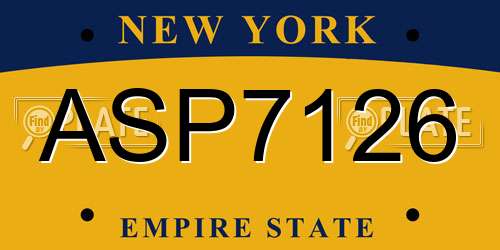 ASP7126 New York License Plate