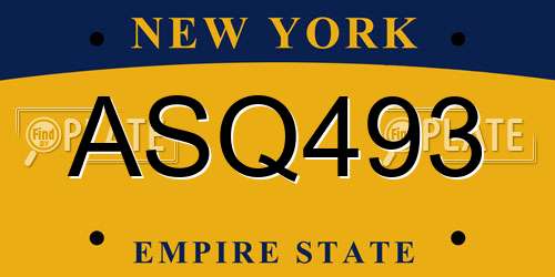 ASQ493 New York License Plate