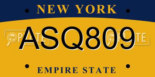 ASQ809 New York License Plate