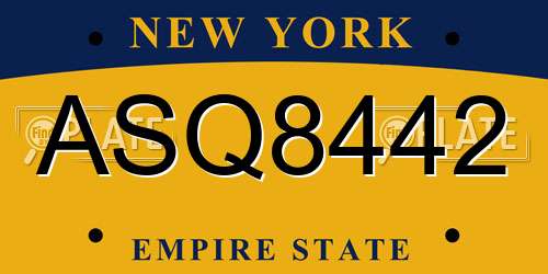 ASQ8442 New York License Plate