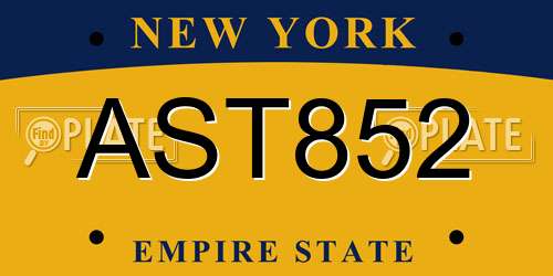 AST852 New York License Plate