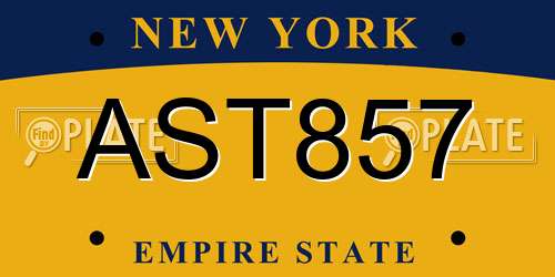 AST857 New York License Plate