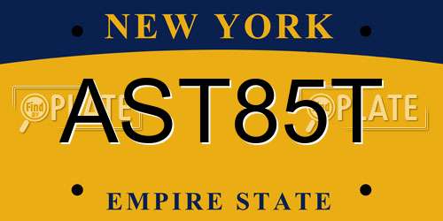 AST85T New York License Plate