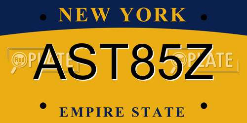 AST85Z New York License Plate