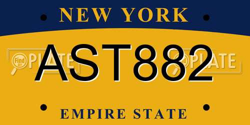 AST882 New York License Plate
