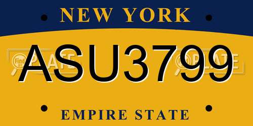 ASU3799 New York License Plate