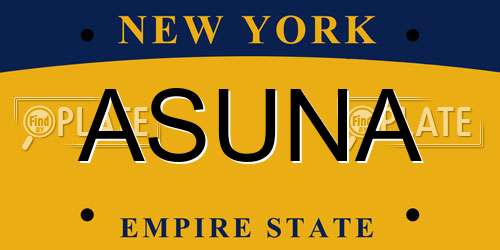 ASUNA New York License Plate
