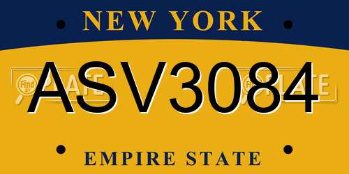 ASV3084 New York License Plate