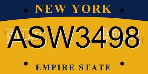 ASW3498 New York License Plate