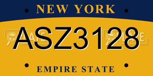 ASZ3128 New York License Plate