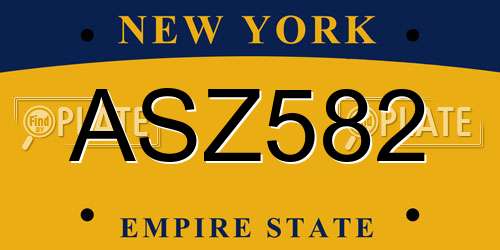 ASZ582 New York License Plate