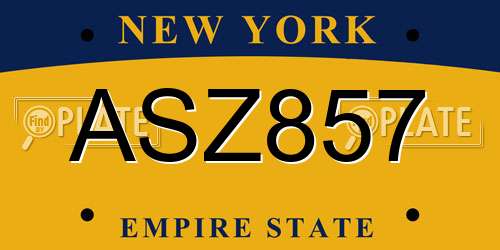 ASZ857 New York License Plate