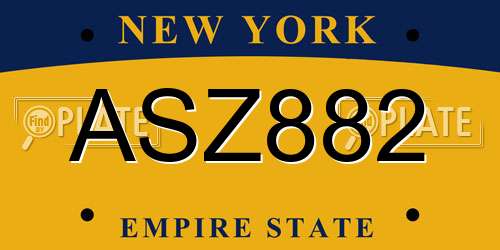 ASZ882 New York License Plate